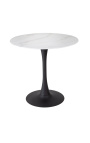 Table ronde "Bistrot" avec pied noir et plateau en verre imitation marbre
