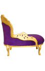 Barocke Chaiselongue aus violettem Samt mit goldenem Holz