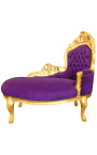 Barocke Chaiselongue aus violettem Samt mit goldenem Holz