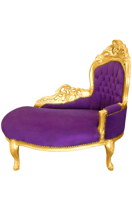 Chaise longue barroca tela de terciopelo malva y madera dorada