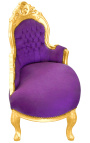 Barocke Chaiselongue aus violettem Samt mit goldenem Holz