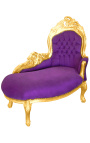 Barokinis šezlongas violetinis aksomas su aukso mediena