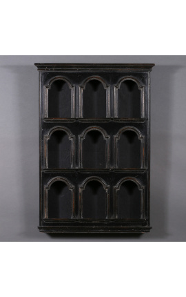 Ebonizuotos medienos lentyna smalsumo spintelių kolekcijai