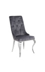 Conjunto de 2 sillas barrocas contemporáneas en terciopelo gris y acero cromado