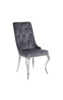 Ensemble de 2 chaises baroque contemporaines velours gris et acier chromé