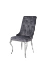 Ensemble de 2 chaises baroque contemporaines velours gris et acier chromé