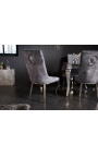 Set of 2 contemporary baroque chairs in gray velvet and chromed steel