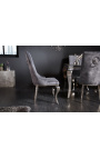 Conjunto de 2 sillas barrocas contemporáneas en terciopelo gris y acero cromado