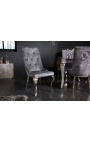 Set di 2 sedie barocche contemporanee in velluto grigio e acciaio cromato