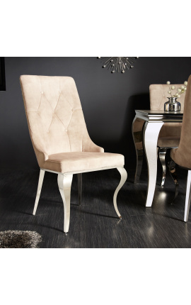 Σετ με 2 μοντέρνες μπαρόκ καρέκλες σαμπάνιας βελούδο και χρωμιωμένο ατσάλι