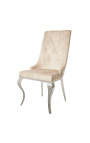 Zestaw 2 nowoczesnych krzeseł w stylu barokowym z aksamitu w kolorze szampana i stali chromowanej