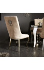 Conjunto de 2 cadeiras barrocas contemporâneas em veludo champanhe e aço cromado