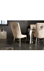Set of 2 contemporary baroque chairs champagne velvet and chromed steel