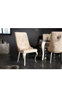 Set of 2 contemporary baroque chairs champagne velvet and chromed steel