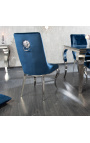 Conjunto de 2 cadeiras barrocas contemporâneas veludo azul e aço cromado
