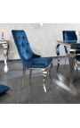 Set di 2 sedie barocche contemporanee velluto blu e acciaio cromato