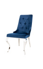 2 db modern barokk kék bársony és krómozott acél szék készlet