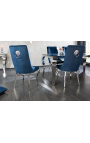 Set van 2 eigentijdse barokstoelen blauw fluweel en verchroomd staal