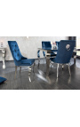 Komplet 2 sodobnih baročnih stolov iz modrega žameta in kromiranega jekla