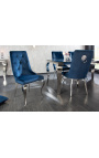 Set van 2 eigentijdse barokstoelen blauw fluweel en verchroomd staal