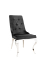 Conjunto de 2 cadeiras barrocas contemporâneas veludo preto e aço cromado
