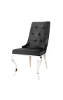 Set of 2 contemporary baroque chairs black velvet and chromed steel