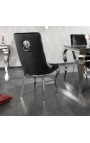 Conjunto de 2 sillas barrocas contemporáneas de terciopelo negro y acero cromado