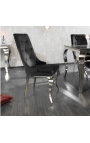 Set 2 scaune baroc contemporan catifea neagra si otel cromat