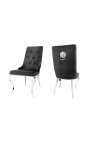 Set of 2 contemporary baroque chairs black velvet and chromed steel