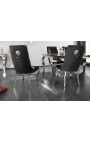 Conjunto de 2 cadeiras barrocas contemporâneas veludo preto e aço cromado