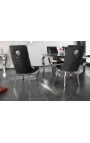 Set of 2 contemporary baroque chairs black velvet and chromed steel