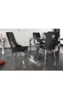 Conjunto de 2 sillas barrocas contemporáneas de terciopelo negro y acero cromado