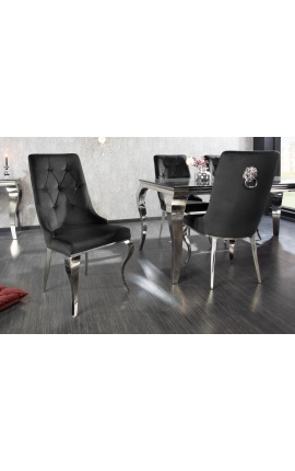 Set of 2 contemporary baroque chairs black velvet and chromed steel