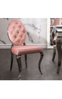 Zestaw 2 współczesnych krzeseł w stylu barokowym różowy medalion i chromowana stal