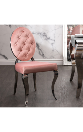 Σετ με 2 μοντέρνες μπαρόκ καρέκλες ροζ μενταγιόν και χρωμιωμένο ατσάλι