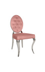 2 šiuolaikiškų barokinių kėdžių rinkinys rožinis medalionas ir chromuotas plienas