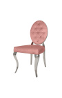 Zestaw 2 współczesnych krzeseł w stylu barokowym różowy medalion i chromowana stal