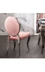 Ensemble de 2 chaises baroque contemporaines médaillon rose et acier chromé