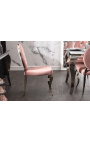 Ensemble de 2 chaises baroque contemporaines médaillon rose et acier chromé