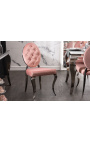 Set di 2 sedie barocche contemporanee medaglione rosa e acciaio cromato