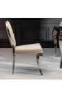 Set van 2 eigentijdse barok stoelen medaillon beige en verchroomd staal