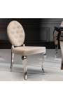 Set of 2 contemporary baroque chairs beige medallion and chromed steel