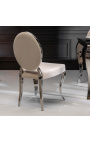 2 šiuolaikiškų barokinių kėdžių rinkinys smėlio spalvos medalionas ir chromuotas plienas