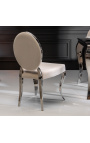 Ensemble de 2 chaises baroque contemporaines médaillon beige et acier chromé