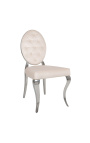 Set di 2 sedie barocche contemporanee medaglione beige e acciaio cromato