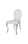 Set di 2 sedie barocche contemporanee medaglione beige e acciaio cromato