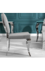 Set aus 2 modernen Barockstühlen mit grauem Medaillon und verchromtem Stahl