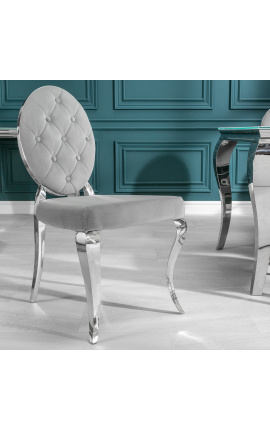 Set di 2 sedie barocche contemporanee medaglione grigio e acciaio cromato
