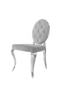 Ensemble de 2 chaises baroque contemporaines médaillon gris et acier chromé