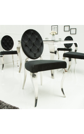 Set di 2 sedie barocche contemporanee medaglione nero e acciaio cromato